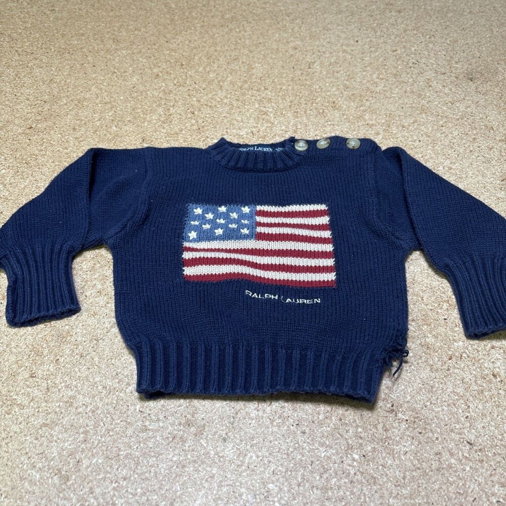 POLO Ralph Lauren Vintage Baby Knit Pullover Sweater USA Flag D2